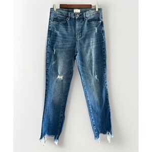 Nicole Miller Nomad High Rise Straight Jeans Raw Fray Hem Stretch Denim Ankle 6